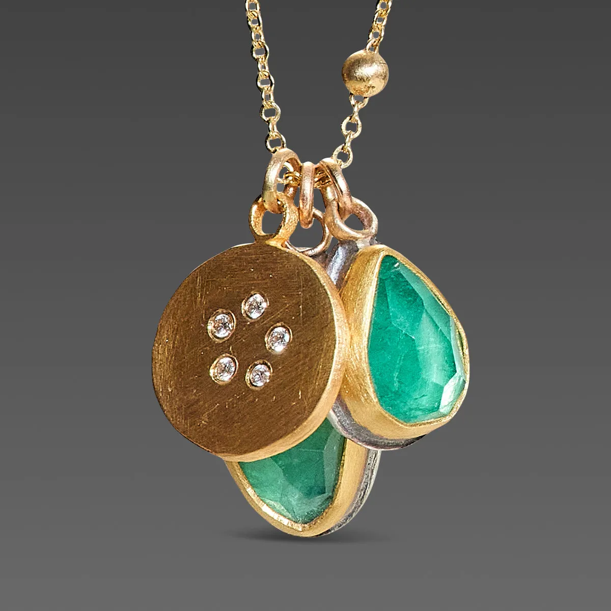 Emeralds & Diamond Disk Cluster Necklace,Jewelry Delicate & Elegant