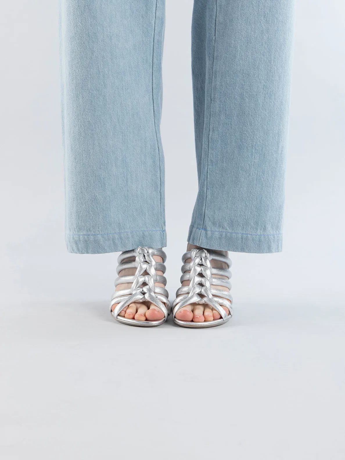 ESTHER 026 - Silver Leather Slide Sandals,Women Sandals