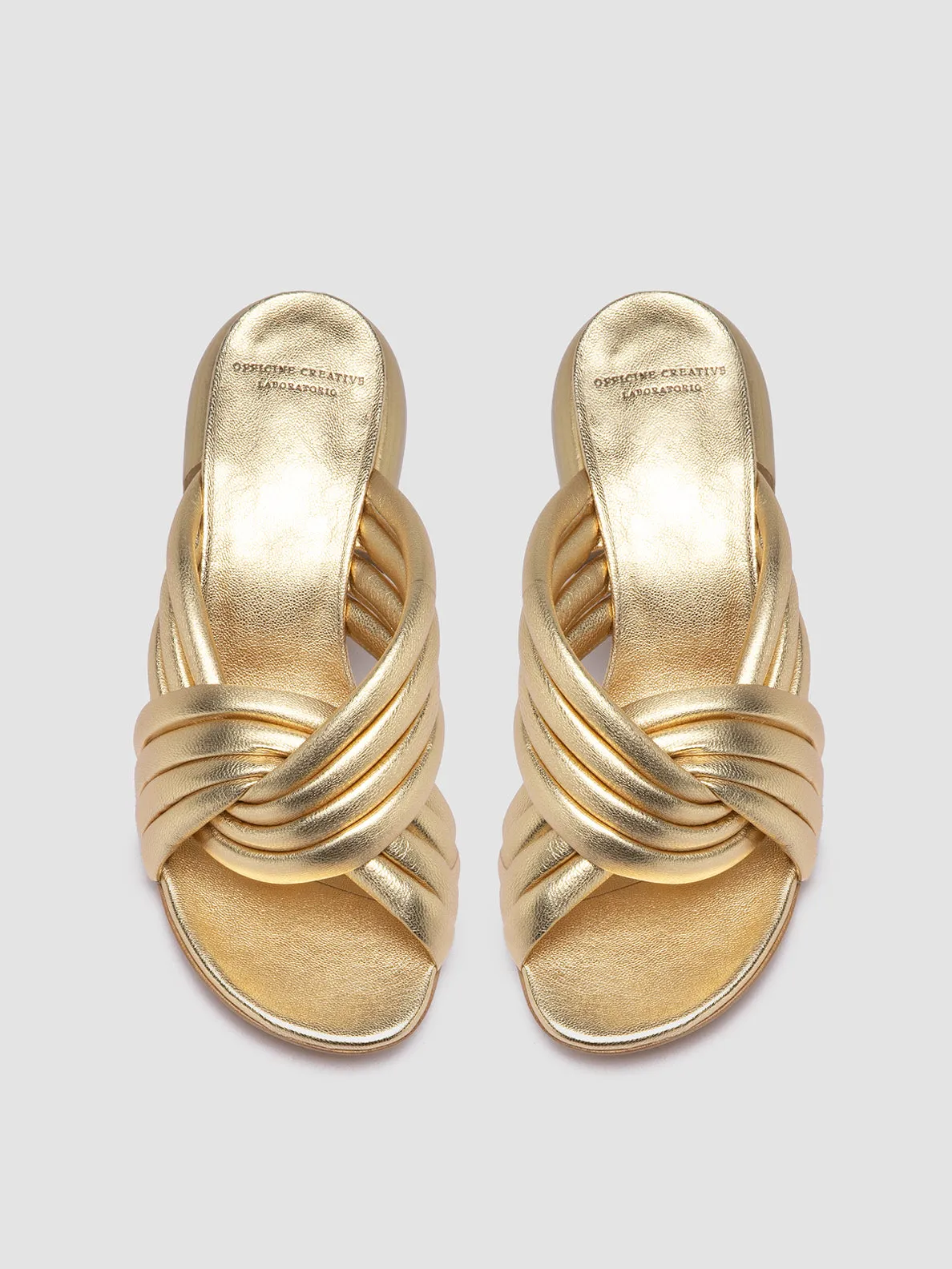 ETHEL 022 - Gold Leather Slide Sandals,Women Sandals