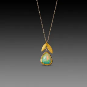 Ethiopian Opal with 22k Double Leaf Necklace,Jewelry Delicate & Elegant
