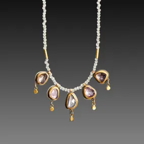 Five Pink Sapphires with Labradorite Beaded Necklace,Jewelry Delicate & Elegant