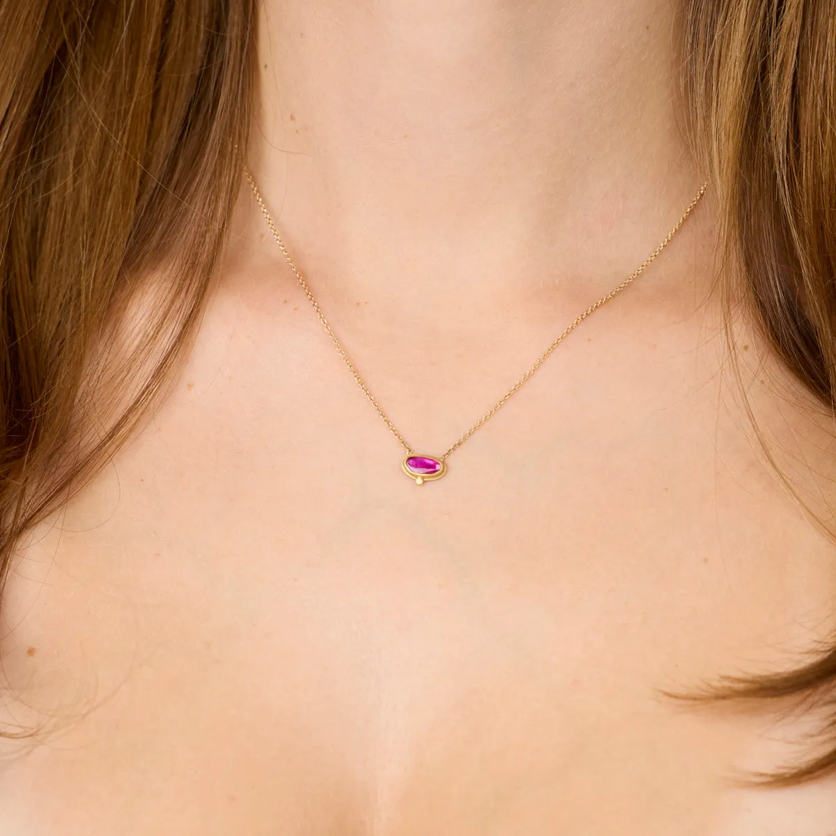 Floating Ruby Necklace with Diamond Dot,Jewelry Delicate & Elegant
