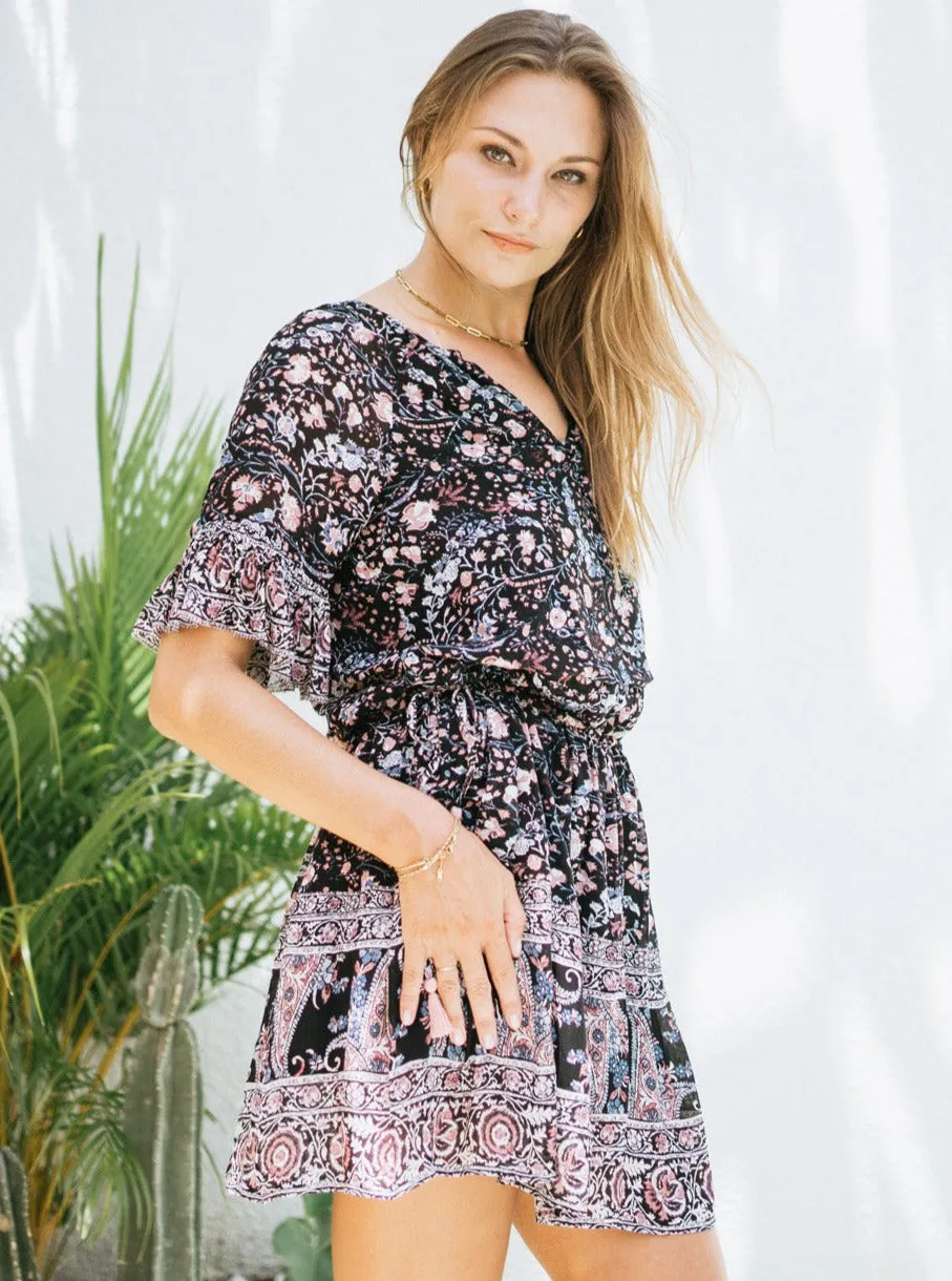Flora Mini Dress - Night Bloom,Women Dresses