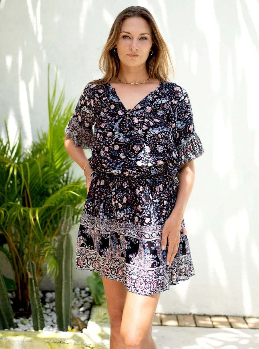 Flora Mini Dress - Night Bloom,Women Dresses