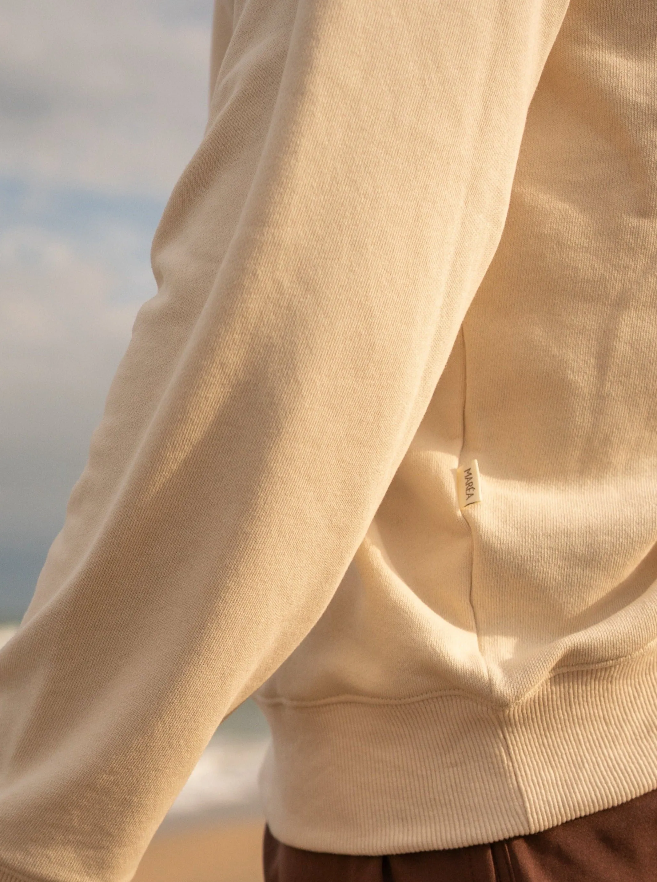 French Terry Crew Neck Sweater - Cream,Women Sweaters