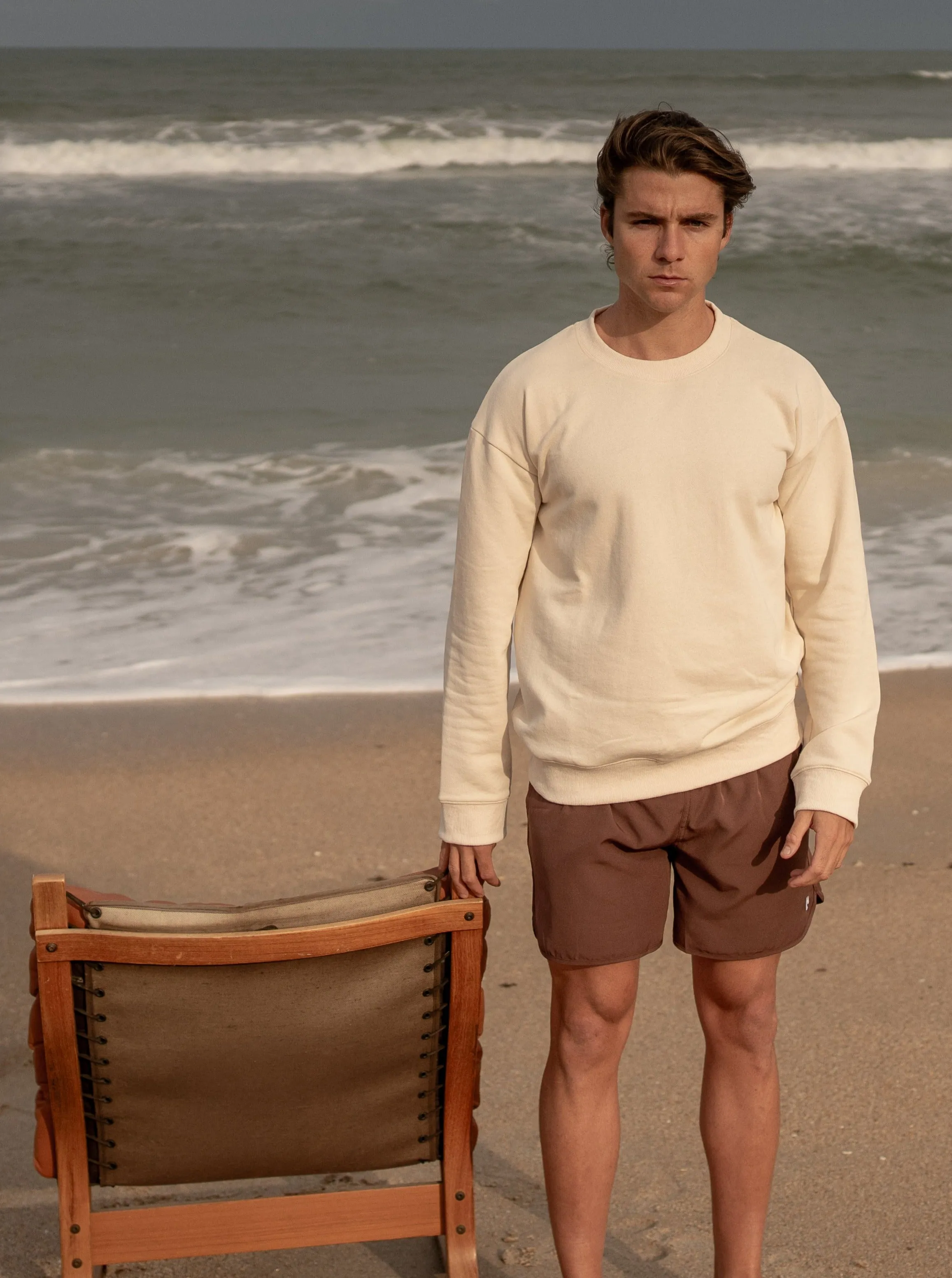 French Terry Crew Neck Sweater - Cream,Women Sweaters