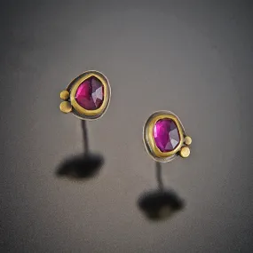Garnet Stud Earrings with Two 22k Dots,Jewelry Delicate & Elegant
