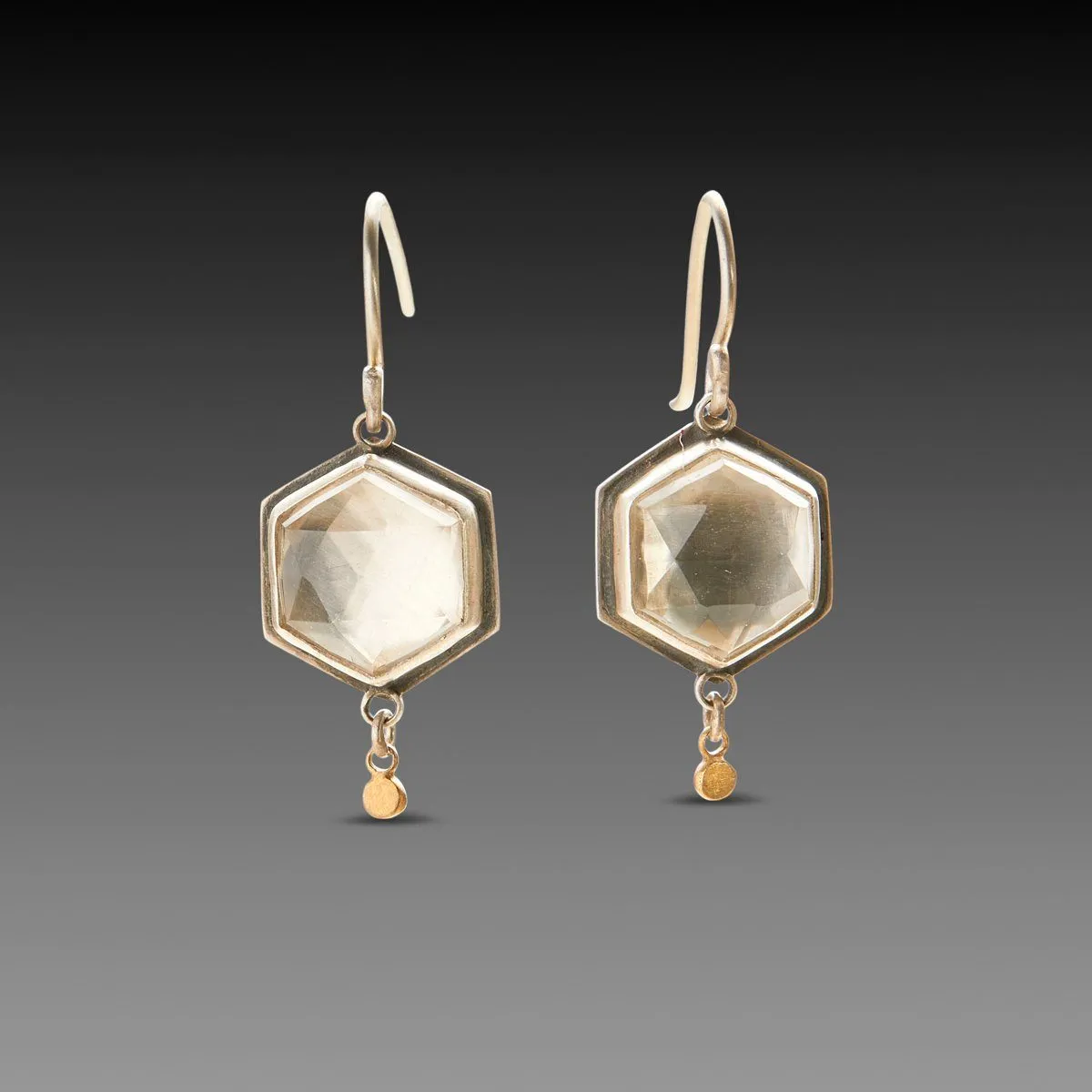 Geometric Clear Topaz Earrings with Gold Drops,Jewelry Delicate & Elegant