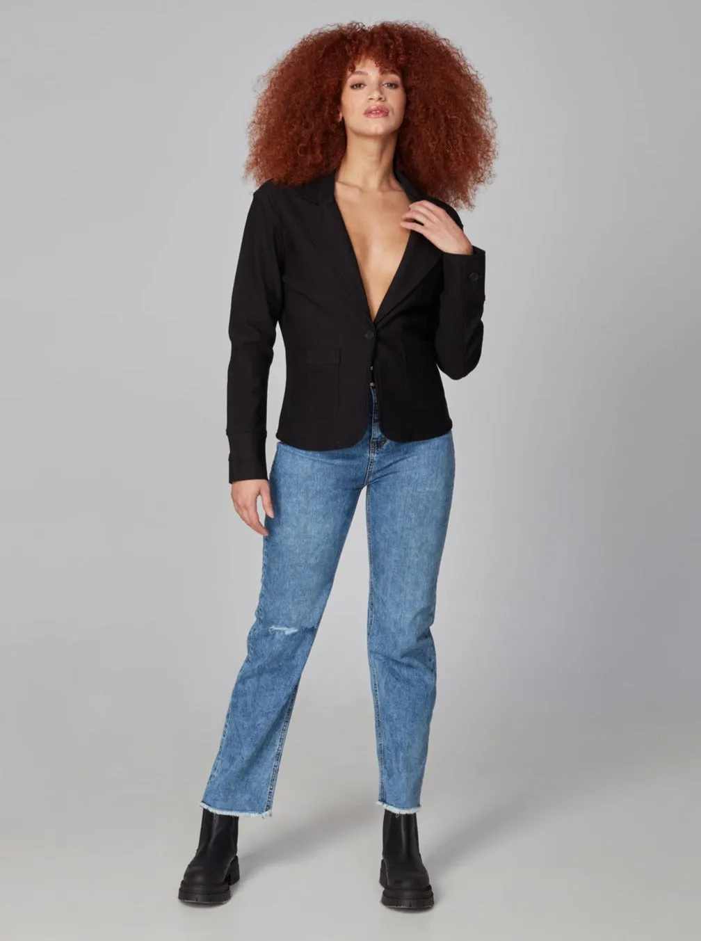 GIA-JBLK Knitted Blazer - Ponte Black,Women