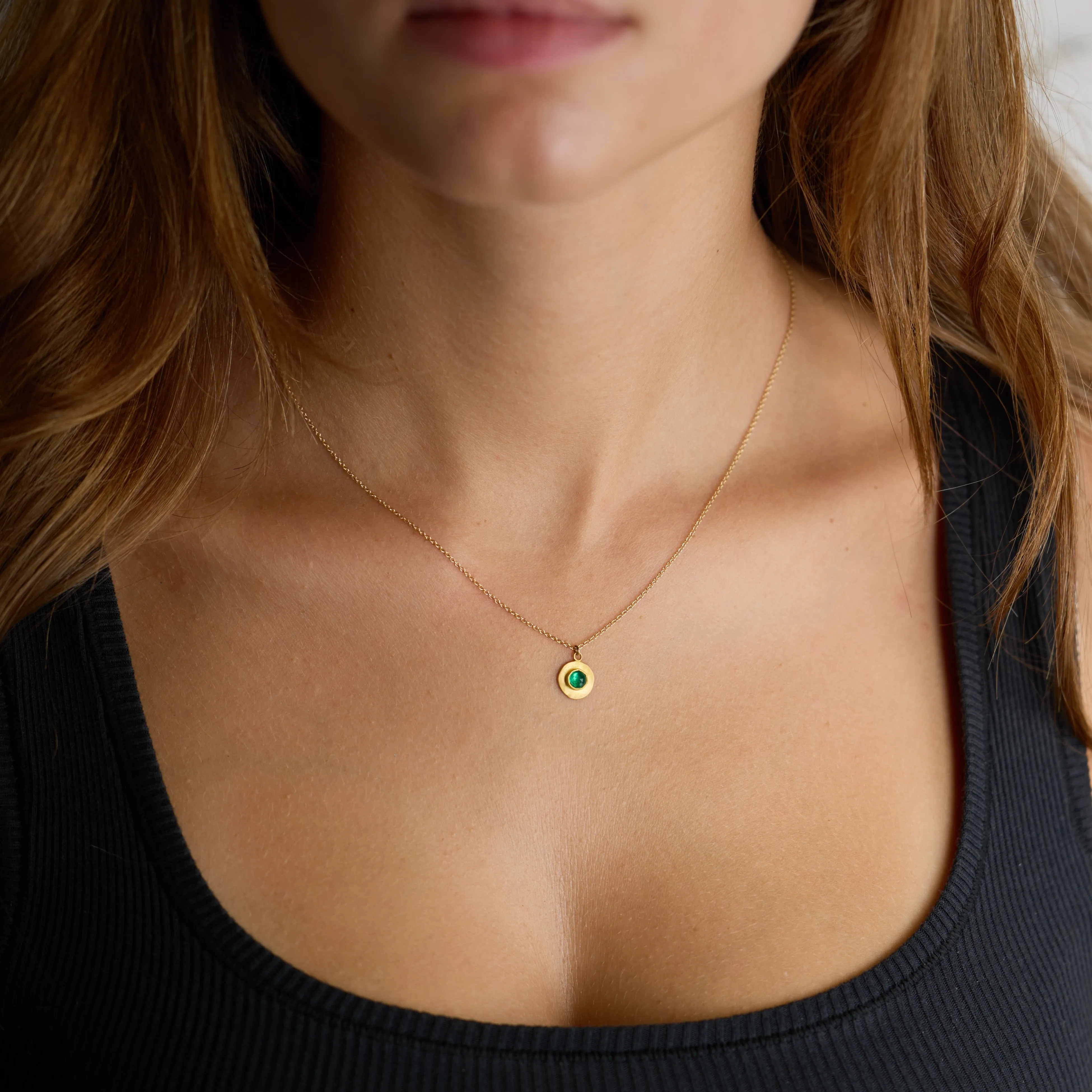Gold Disk & Emerald Necklace,Jewelry Delicate & Elegant