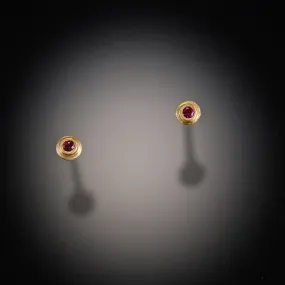 Gold Dot Stud Earrings with Ruby,Jewelry Delicate & Elegant