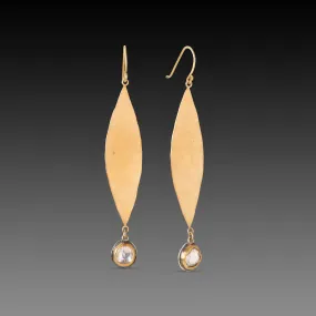 Gold Leaf Earrings with Sapphire Drops,Jewelry Delicate & Elegant