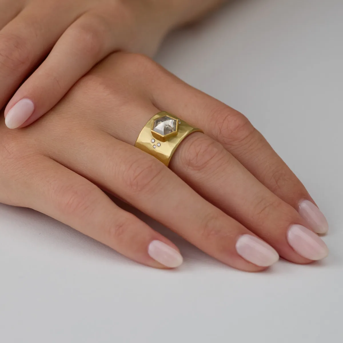 Gray Hexagon Diamond Ring,Men Rings
