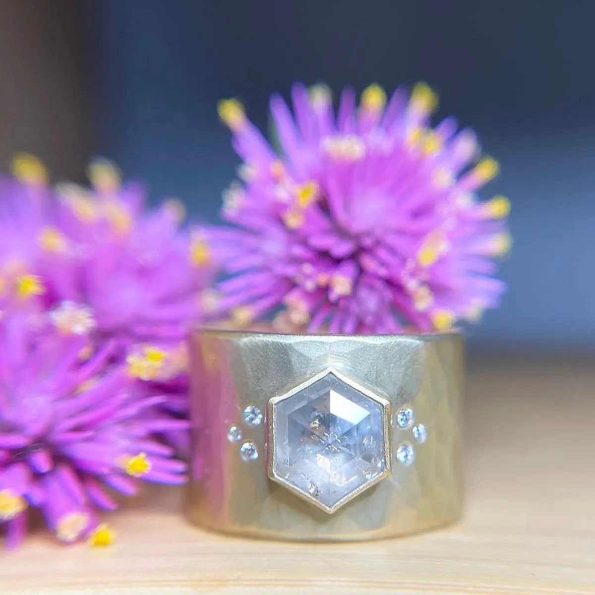 Gray Hexagon Diamond Ring,Men Rings
