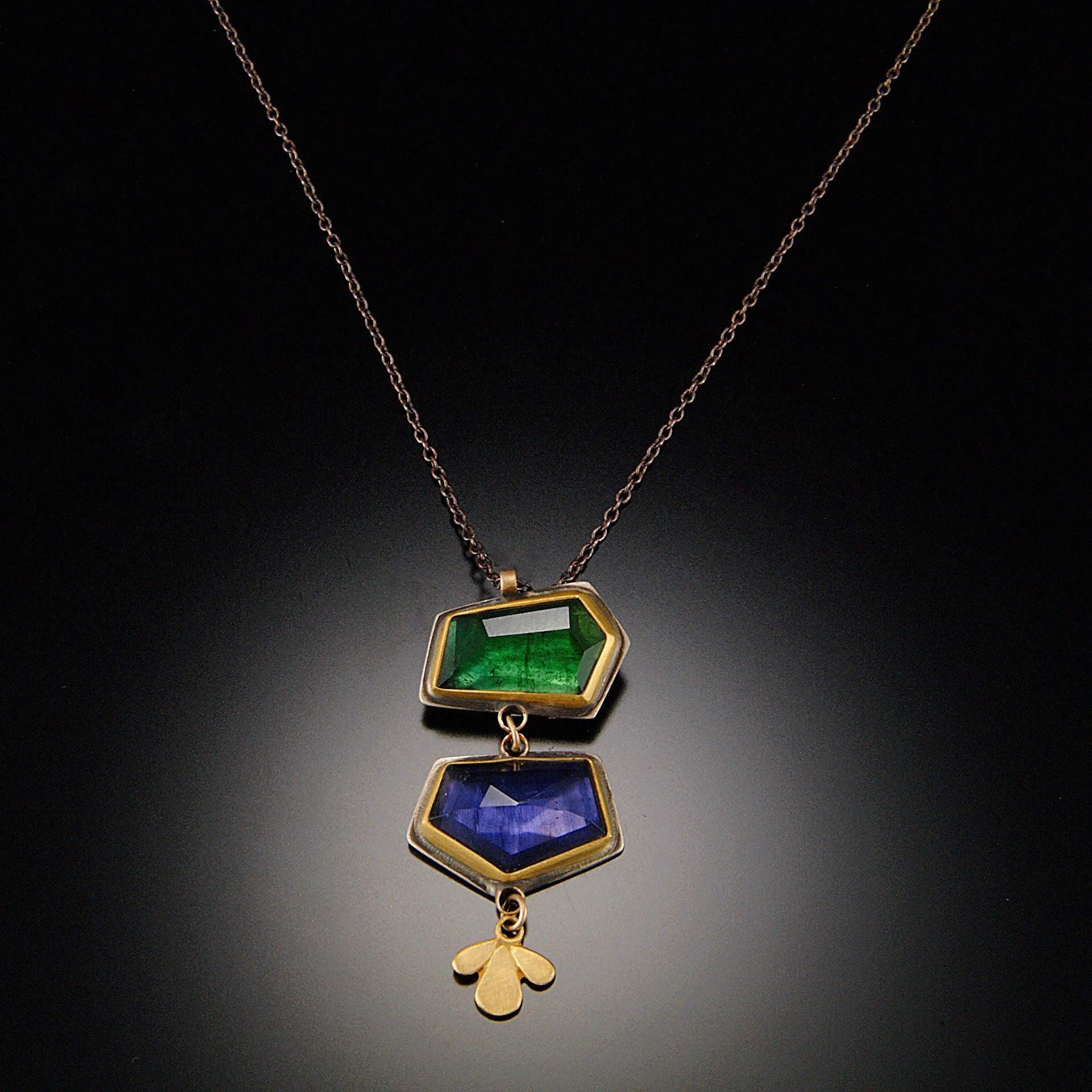 Green Tourmaline and Iolite Necklace with Leaf Trio,Jewelry Delicate & Elegant
