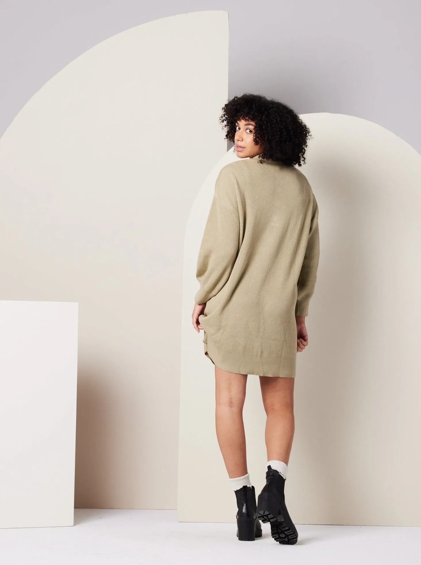 Griffin Sweater Dress - Khaki Green,Women Dresses