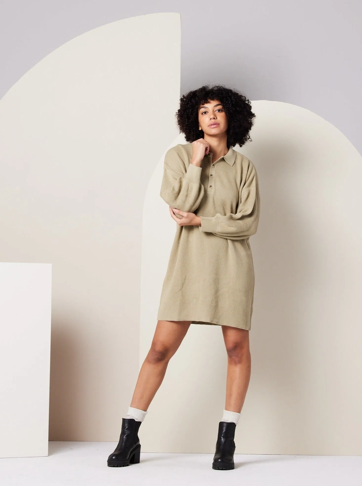 Griffin Sweater Dress - Khaki Green,Women Dresses