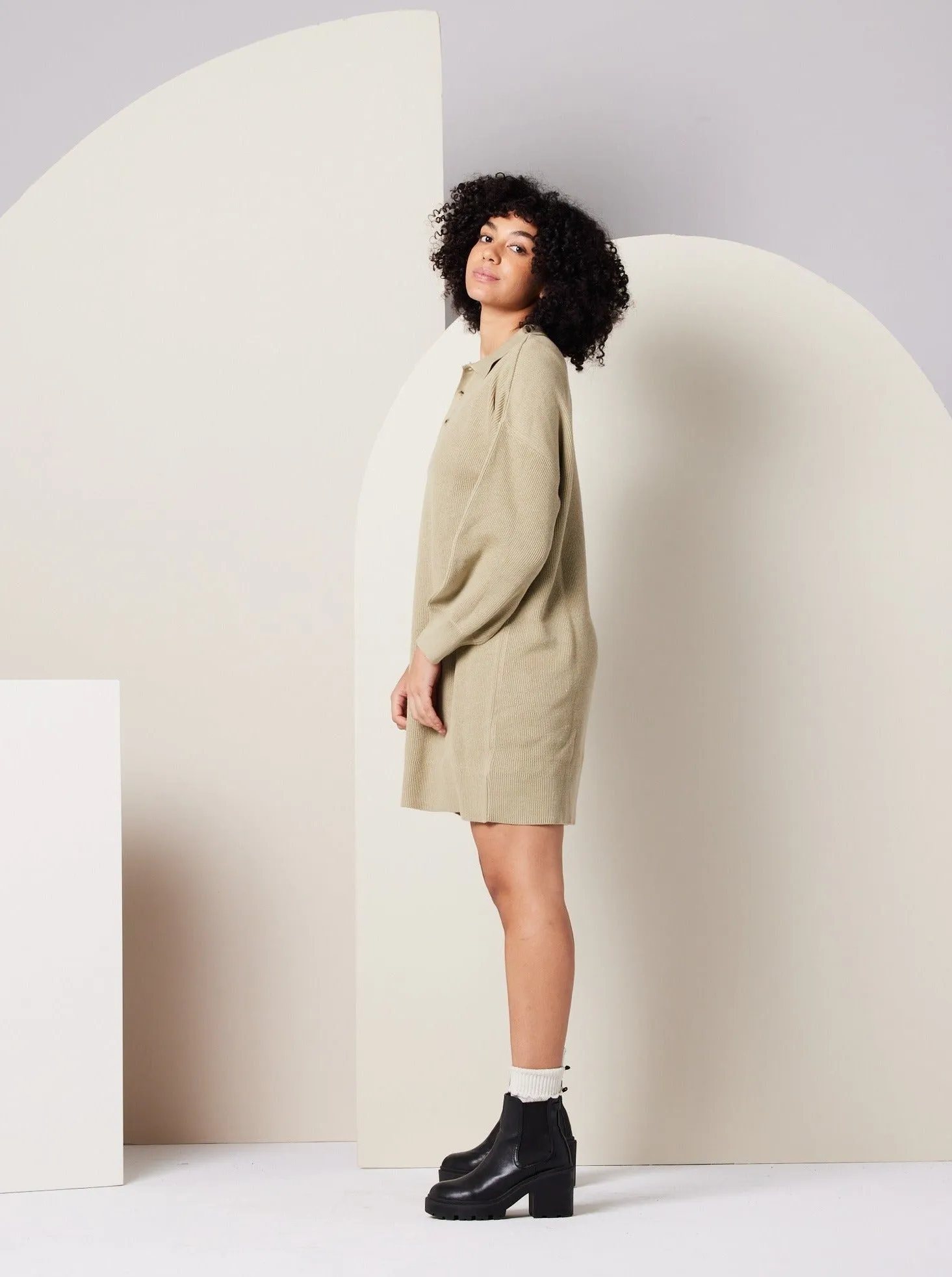 Griffin Sweater Dress - Khaki Green,Women Dresses