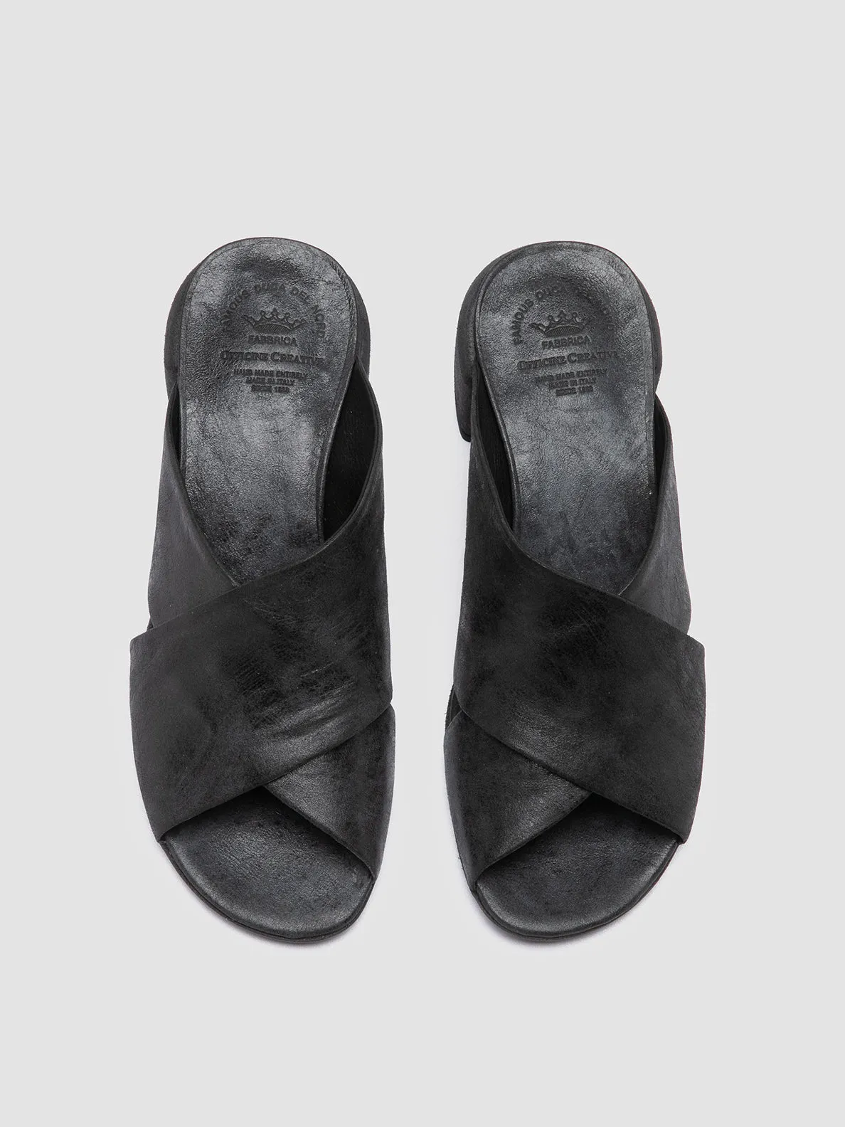 HADRY 007 - Black Leather Slide Sandals,Women Sandals