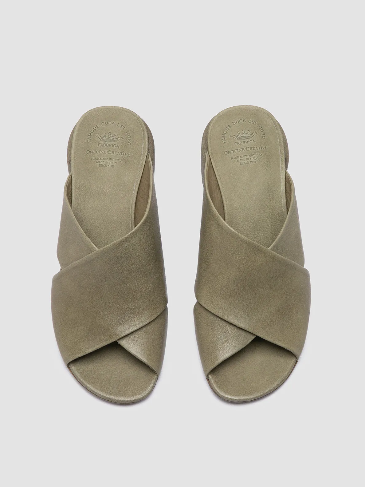 HADRY 007 - Green Leather Slide Sandals,Women Sandals