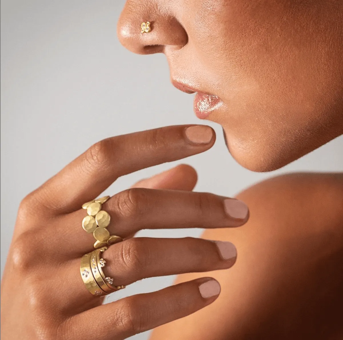 Hammered Cluster Band with Diamonds,Men Rings