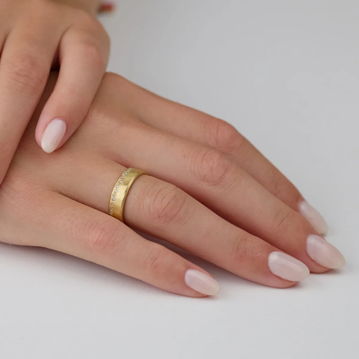 Hammered Diamond Line Band,Men Rings
