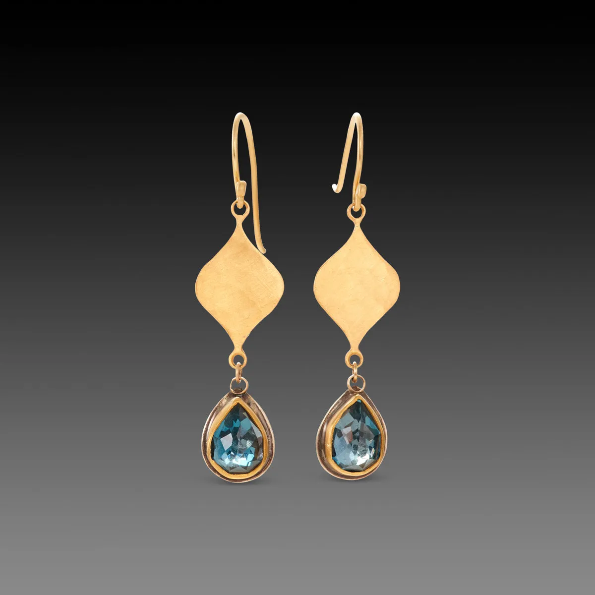 Hammered Gold and Blue Topaz Earrings,Jewelry Delicate & Elegant