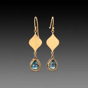 Hammered Gold and Blue Topaz Earrings,Jewelry Delicate & Elegant