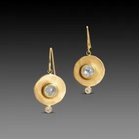 Hammered Gold Disk Earrings with Gray Diamonds,Jewelry Delicate & Elegant