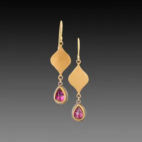 Hammered Gold Earrings with Garnet Drops,Jewelry Delicate & Elegant