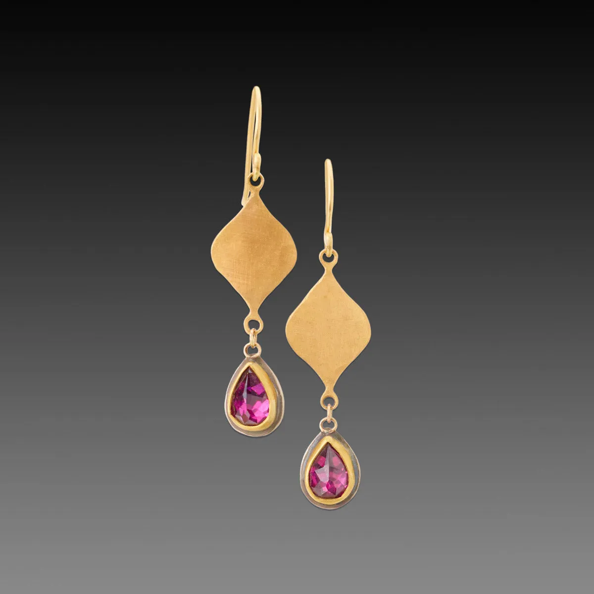 Hammered Gold Earrings with Garnet Drops,Jewelry Delicate & Elegant