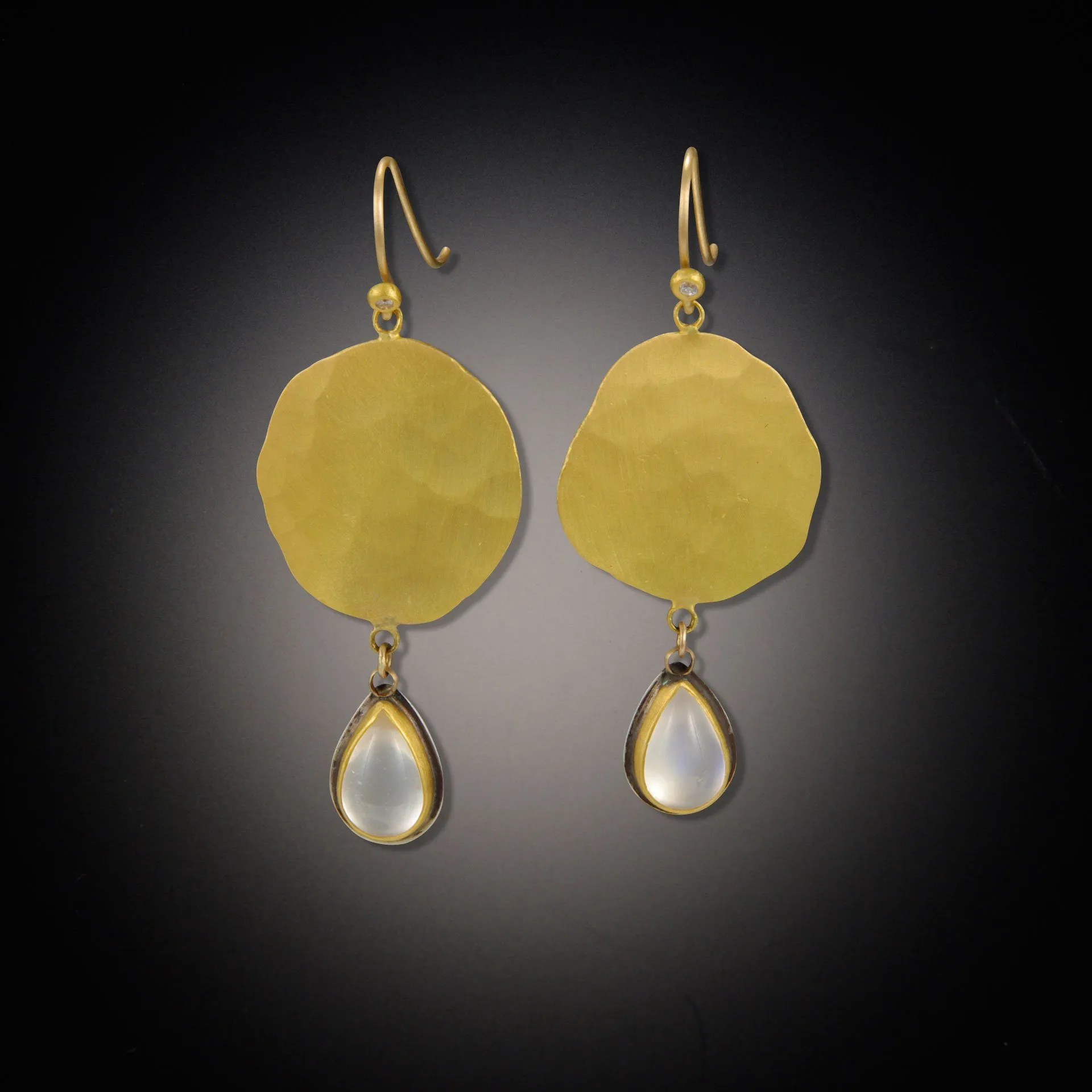 Hammered Gold Earrings with Moonstones,Jewelry Delicate & Elegant