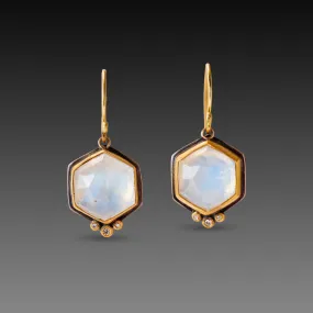 Hexagon Moonstone Earrings with Diamond Trios,Jewelry Delicate & Elegant
