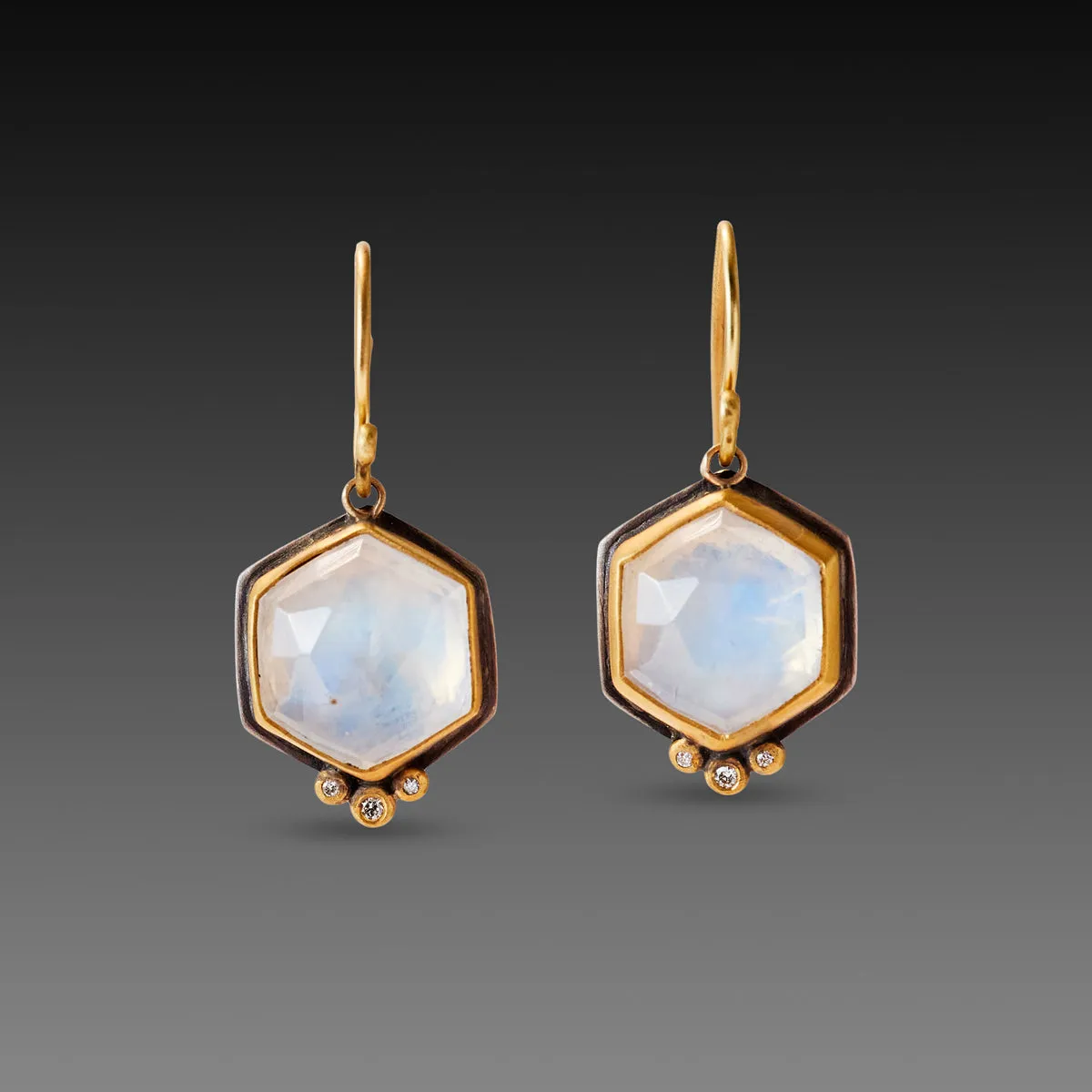 Hexagon Moonstone Earrings with Diamond Trios,Jewelry Delicate & Elegant