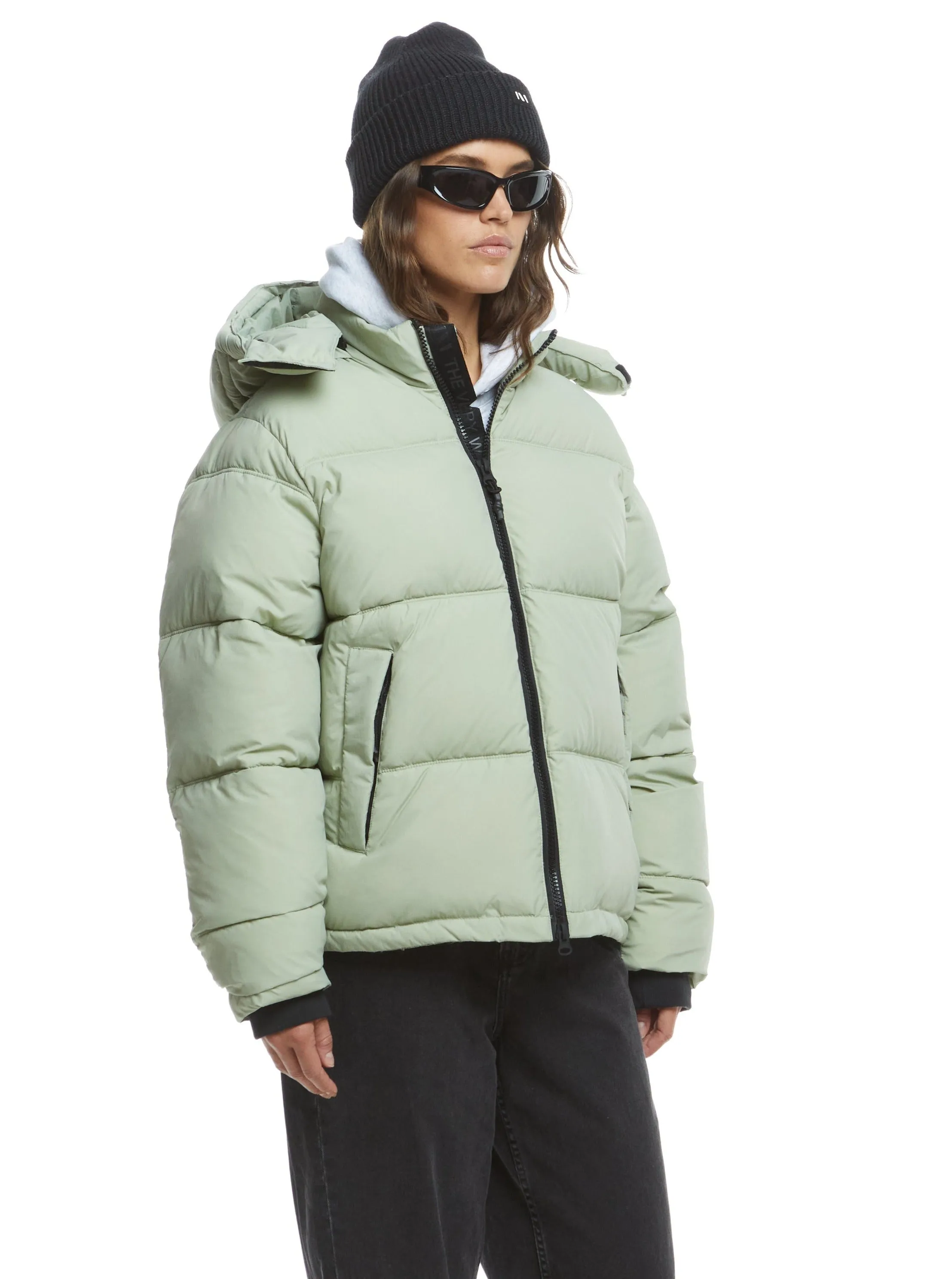 Hooded Puffer - Sage,Women