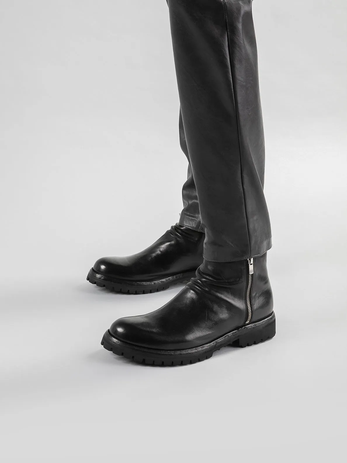 IKONIC 004 - Black Leather Zip Boots,Men Boots