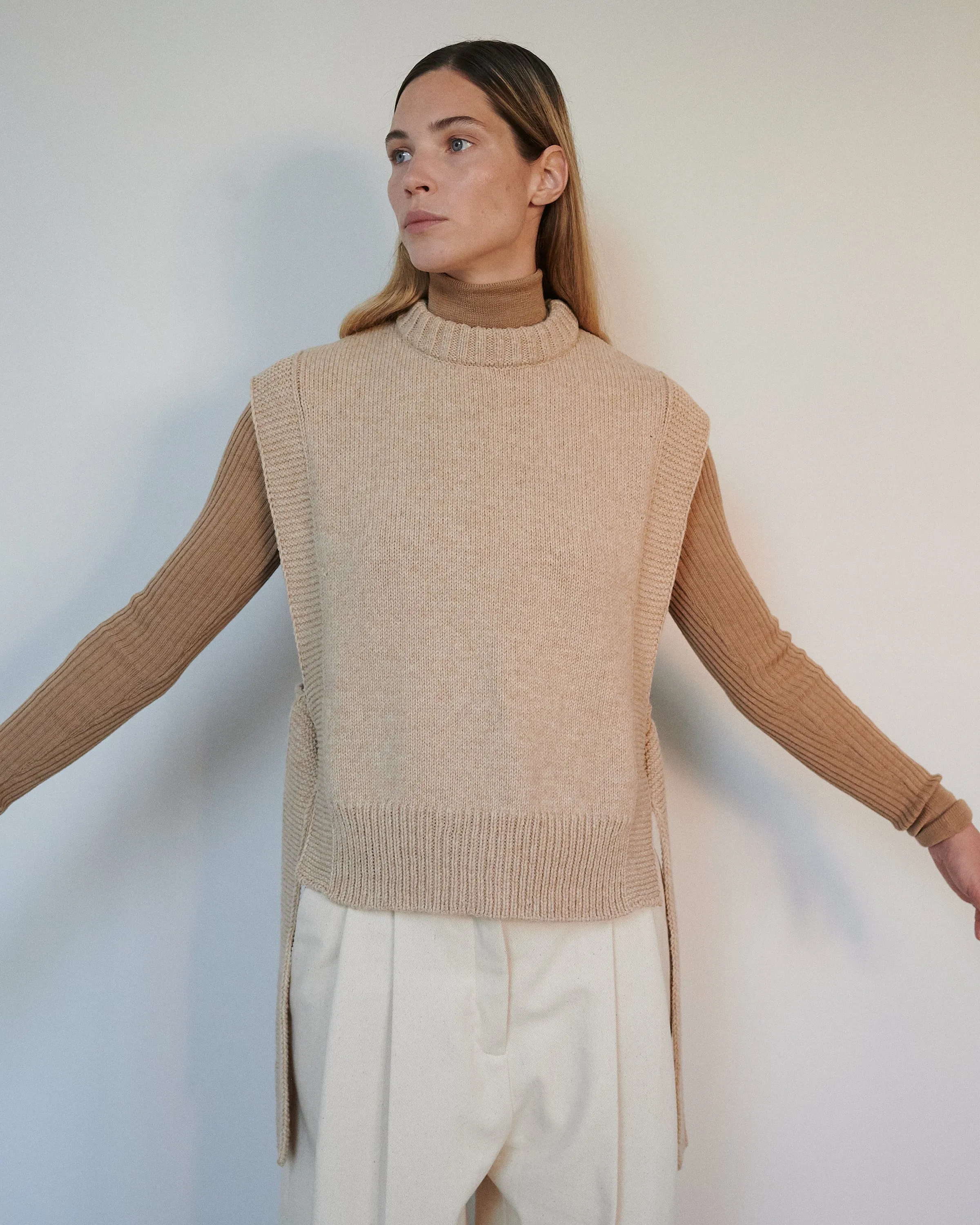 Kalvos Merino Wool Vest - Sand,Women Sweaters