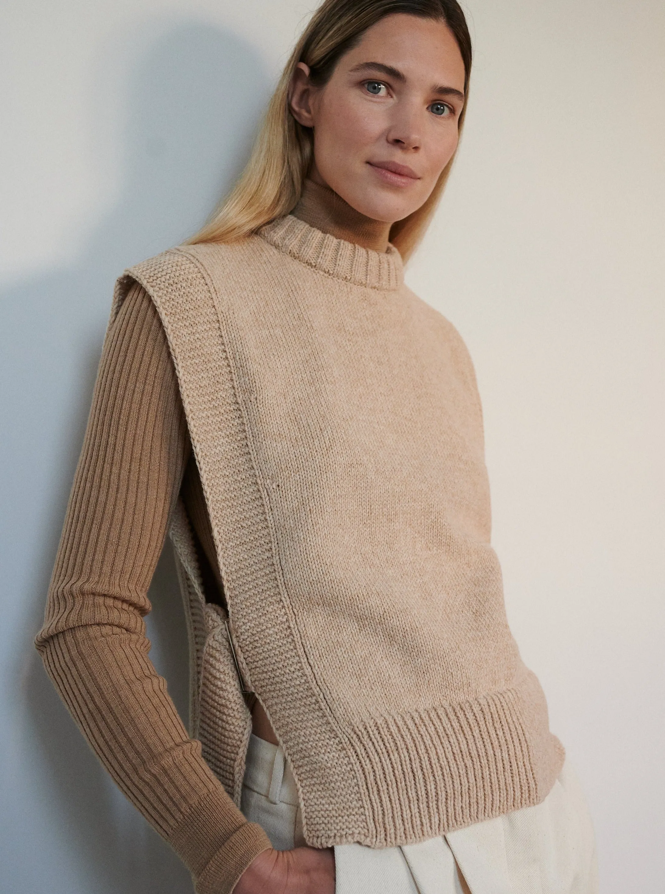 Kalvos Merino Wool Vest - Sand,Women Sweaters