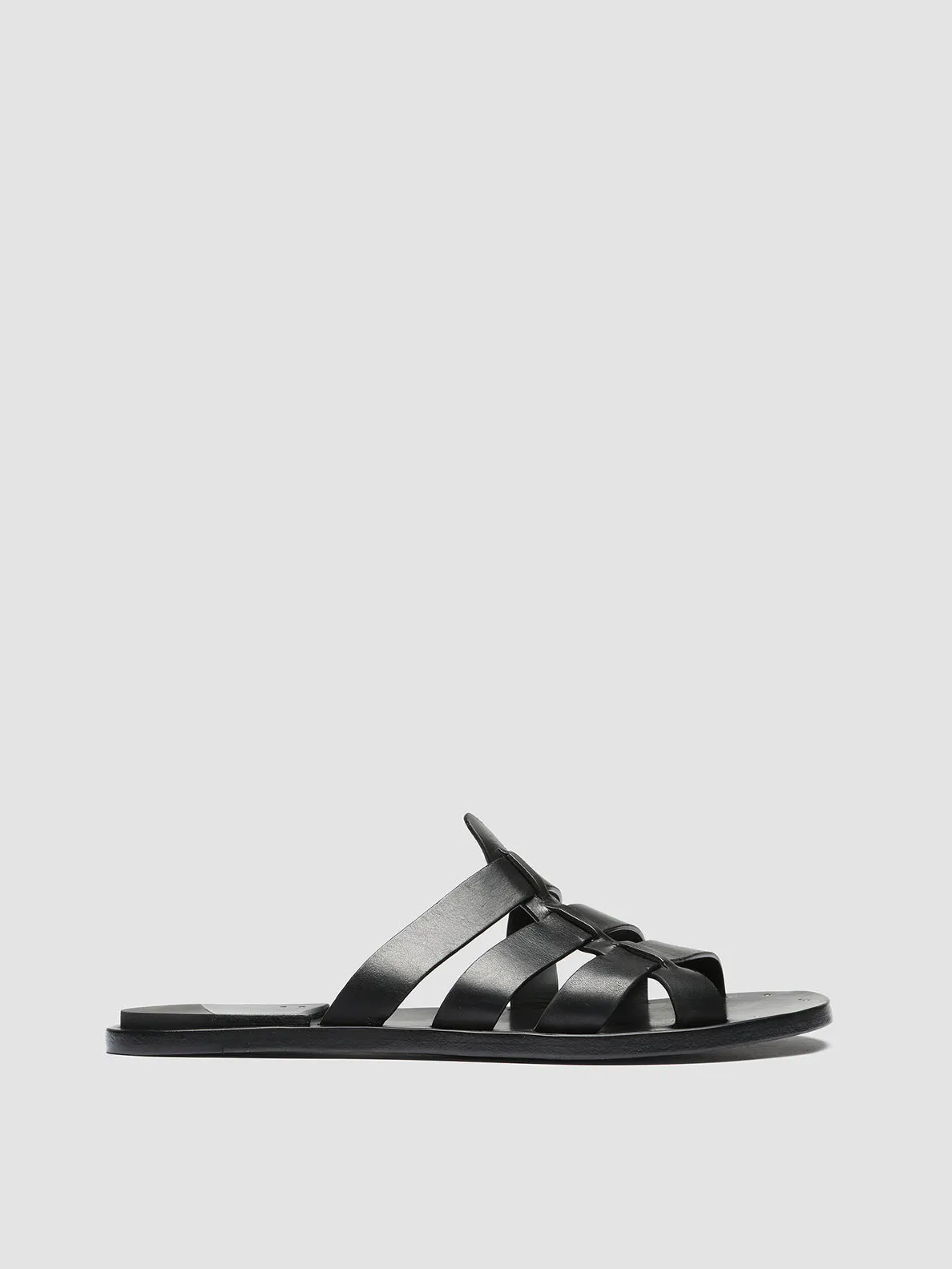 KONTRAIRE 011 - Black Leather Slide Sandals,Men Sandals