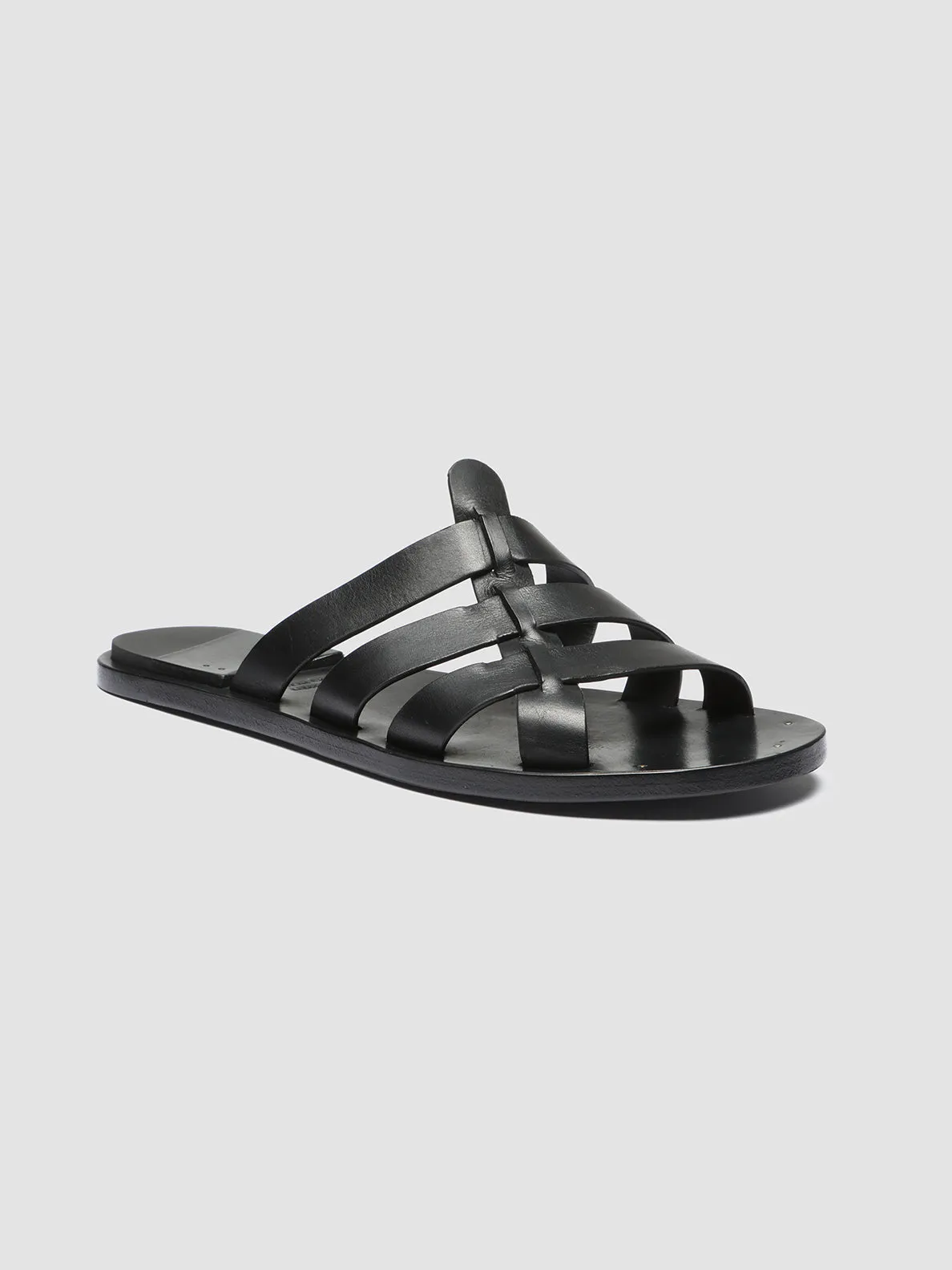 KONTRAIRE 011 - Black Leather Slide Sandals,Men Sandals
