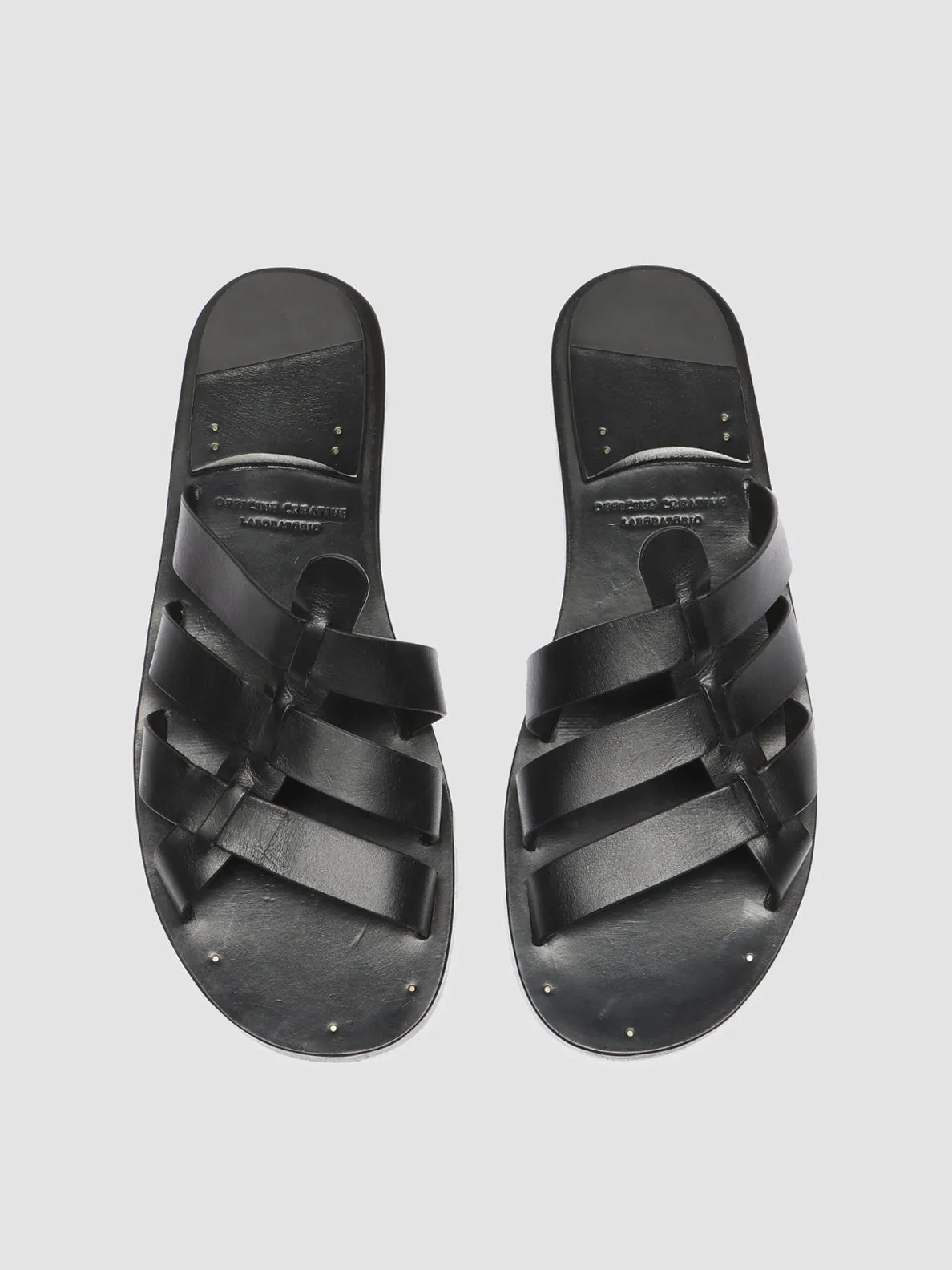 KONTRAIRE 011 - Black Leather Slide Sandals,Men Sandals