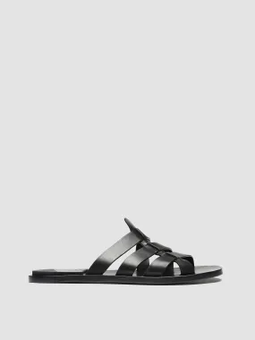 KONTRAIRE 011 - Black Leather Slide Sandals,Men Sandals