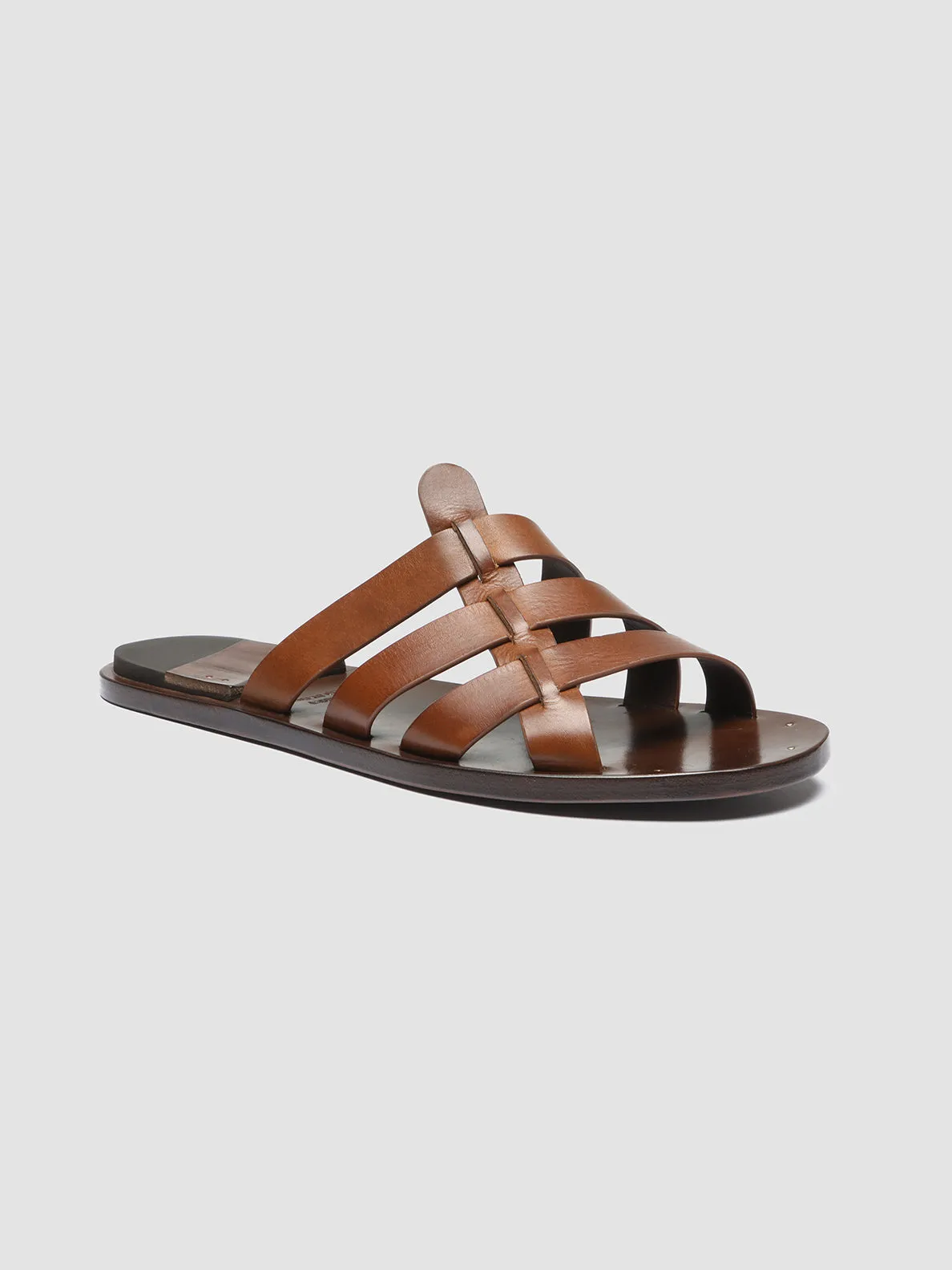 KONTRAIRE 011 - Brown Leather Slide Sandals,Men Sandals