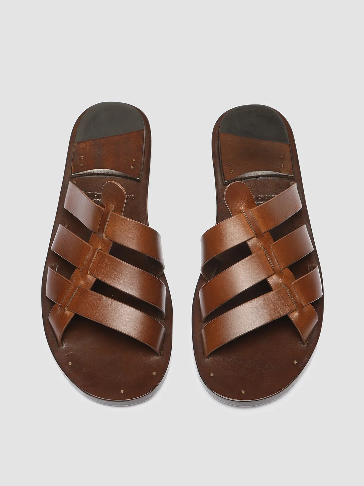 KONTRAIRE 011 - Brown Leather Slide Sandals,Men Sandals