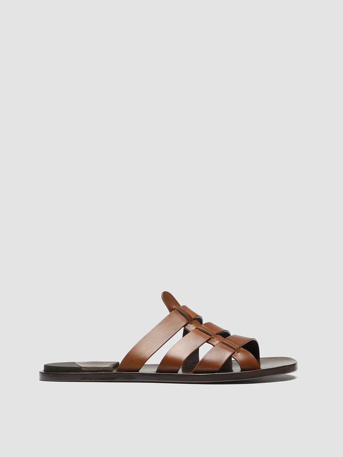 KONTRAIRE 011 - Brown Leather Slide Sandals,Men Sandals