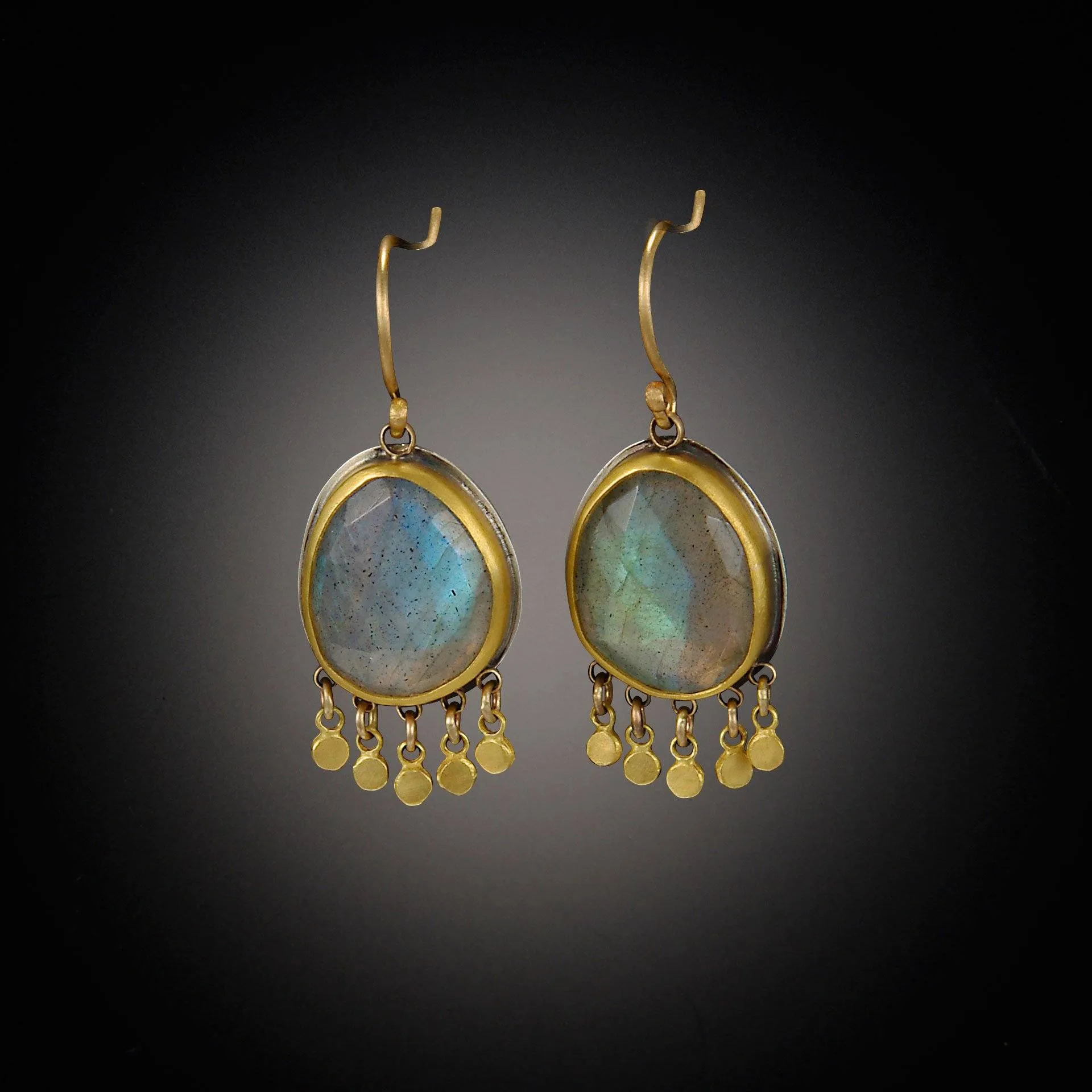 Labradorite Earrings with 22k Gold Fringe,Jewelry Delicate & Elegant
