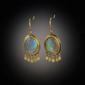 Labradorite Earrings with 22k Gold Fringe,Jewelry Delicate & Elegant