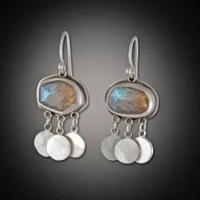 Labradorite Earrings with Hammered Disk Drops,Jewelry Delicate & Elegant