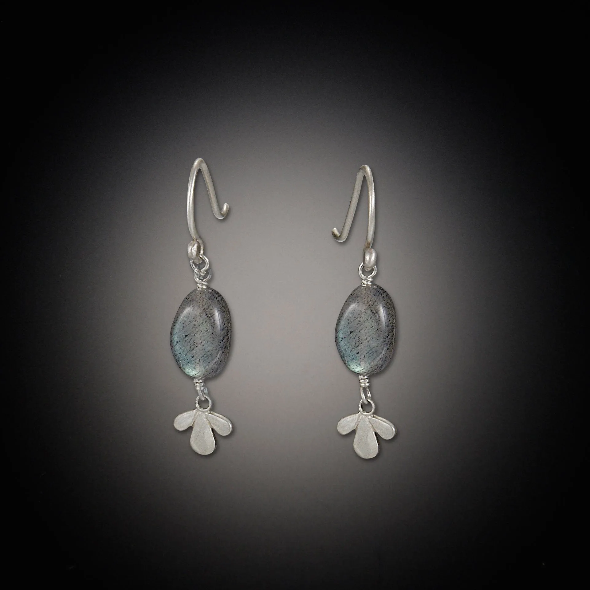 Labradorite Earrings with Tiny Leaf Trio,Jewelry Delicate & Elegant