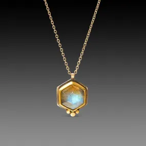 Labradorite Hexagon Necklace with Gold dots,Jewelry Delicate & Elegant